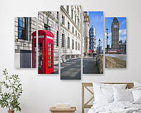 Модульная картина на холсте из пяти частей KIL Art Красная телефонная будка в Лондоне 137x85 см (M51_L_280)