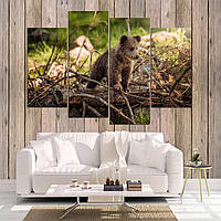 Модульная картина из четырех частей в гостиную спальню для интерьера Маленький медведь KIL Art 129x90 см