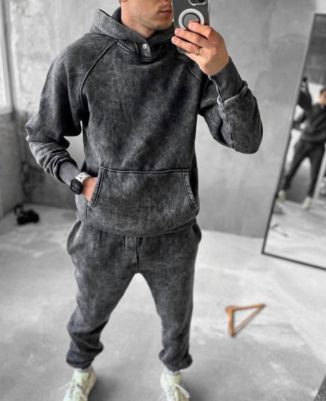 Чоловічий теплий спортивний костюм D11617 сірий S, фото 1