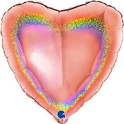 Серце 45 см "Голографія рожеве золото" з гелієм