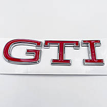 Емблема шильдік стікер NEW GTI VW (Фольцваген) - Червона Хром ободок 10.5x2.7 cm, фото 2