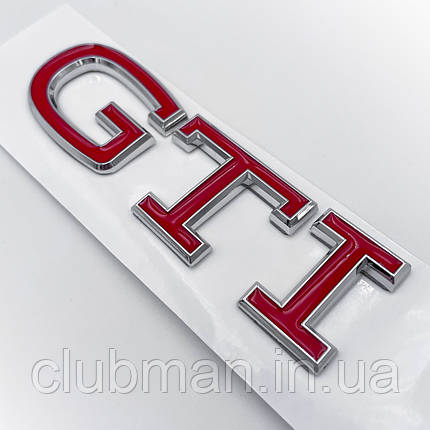 Емблема шильдік стікер NEW GTI VW (Фольцваген) - Червона Хром ободок 10.5x2.7 cm, фото 1