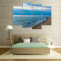 Модульная картина из четырех частей в гостиную спальню для интерьера Морской прибой KIL Art 129x90 см