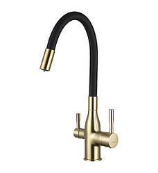 F4396-3 кухня під фільтр одноваж. силiкон. вилив лат. корп. гайка Ø35 (сатин золотий/чорний) {10/1}