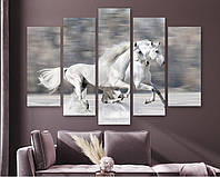 Модульная картина на холсте из пяти частей KIL Art Бег пары лошадей 187x119 см (M51_XL_78)