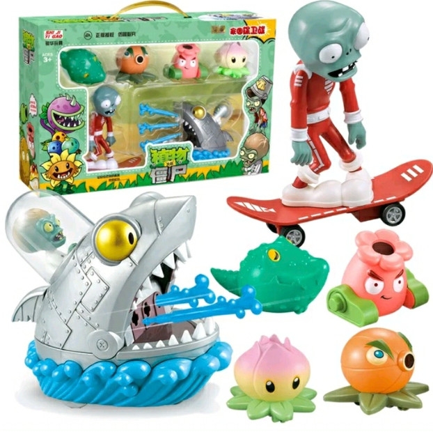 Ігровий Набір Рослини проти Зомбі Акула, Зомбі на Скейті та Рослини 6 шт Plants vs Zombies (00016)