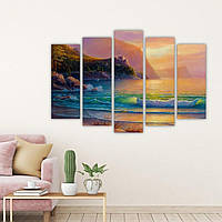 Модульная картина на холсте из пяти частей KIL Art Живописный пляж 187x119 см (M51_XL_102)