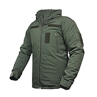 Тактическая куртка с липучками зимняя SoftShell Олива/ Водоотталкивающая армейская куртка хаки с капюшоном