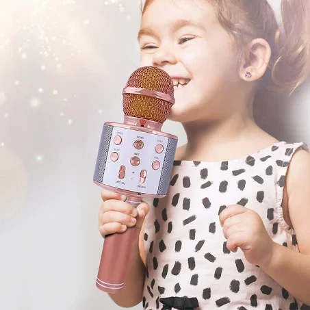 Bluetooth мікрофон караоке дитячий WS-858 зі зміною голосу Золотий-Рожевий
