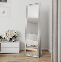 Напольное белое зеркало 50 170 с патиной серебра стильное примерочное, зеркало стоячее в комнату в узкой раме