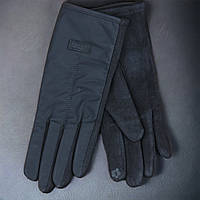 Перчатки женские сенсорные из искусственной замши с плащевкой с нашивкой осень-зима р S-M черный