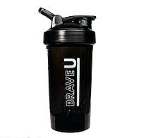 Шейкер Черный с пружиной шариком для размешивания Shaker Premium Black Brave U 500ml