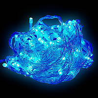 Гирлянда светодиодная Искра прозрачный провод 100 ламп, работает от сети, синяя (100)