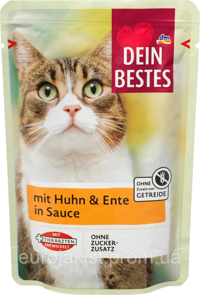 Вологий корм для котів курка та качка в соусі Dein Bestes Nassfutter Katze Huhn & Ente in Sauce, 100 g - фото 1 - id-p2039300113