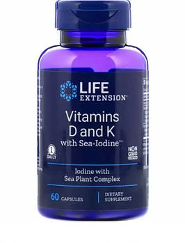 Вітамін Д і К з йодом, Vitamins D and K with Sea-Iodine, Life Extension, 60 капсул