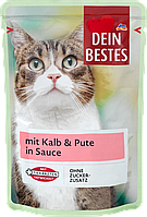 Вологий корм для котів з телятиною та індичкою в соусі Dein Bestes Nassfutter Katze mit Kalb & Pute 100 g