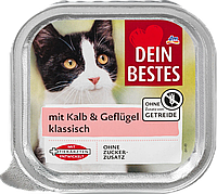 Вологий корм для котів з телятиною та птицею Dein Bestes Nassfutter Katze mit Kalb & Geflügel, 100 g