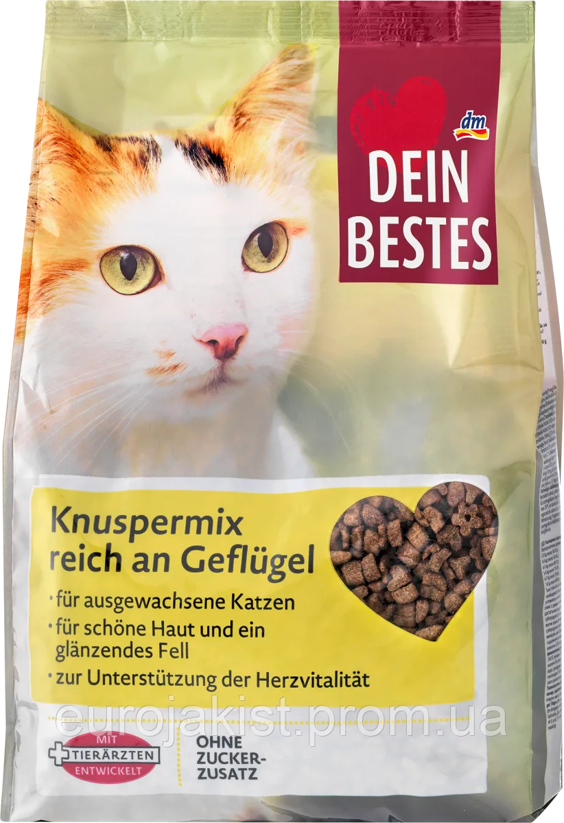 Сухий корм для котів з птицею Dein Bestes Trockenfutter Katze Knuspermix mit Geflügel, 1.000 g - фото 1 - id-p2039318626