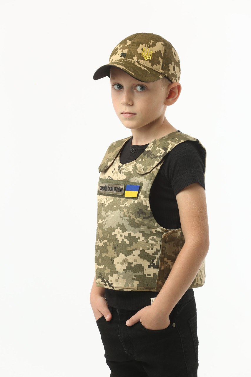 Бронежилет дитячий ігровий  Збройні Сили України 5-7 років, бейсболка піксель