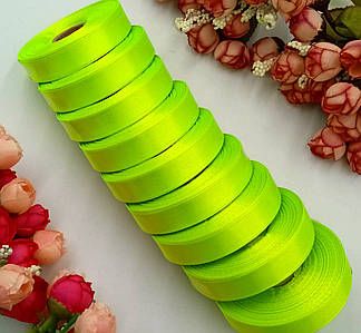 Атласна стрічка для рукоділля - 1,2см x 23 м (опт, 10 рулонів) / Лимонний Неон