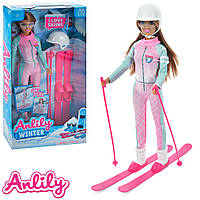 Кукла Лыжница шарнирная с лыжами 98005 со шлемом