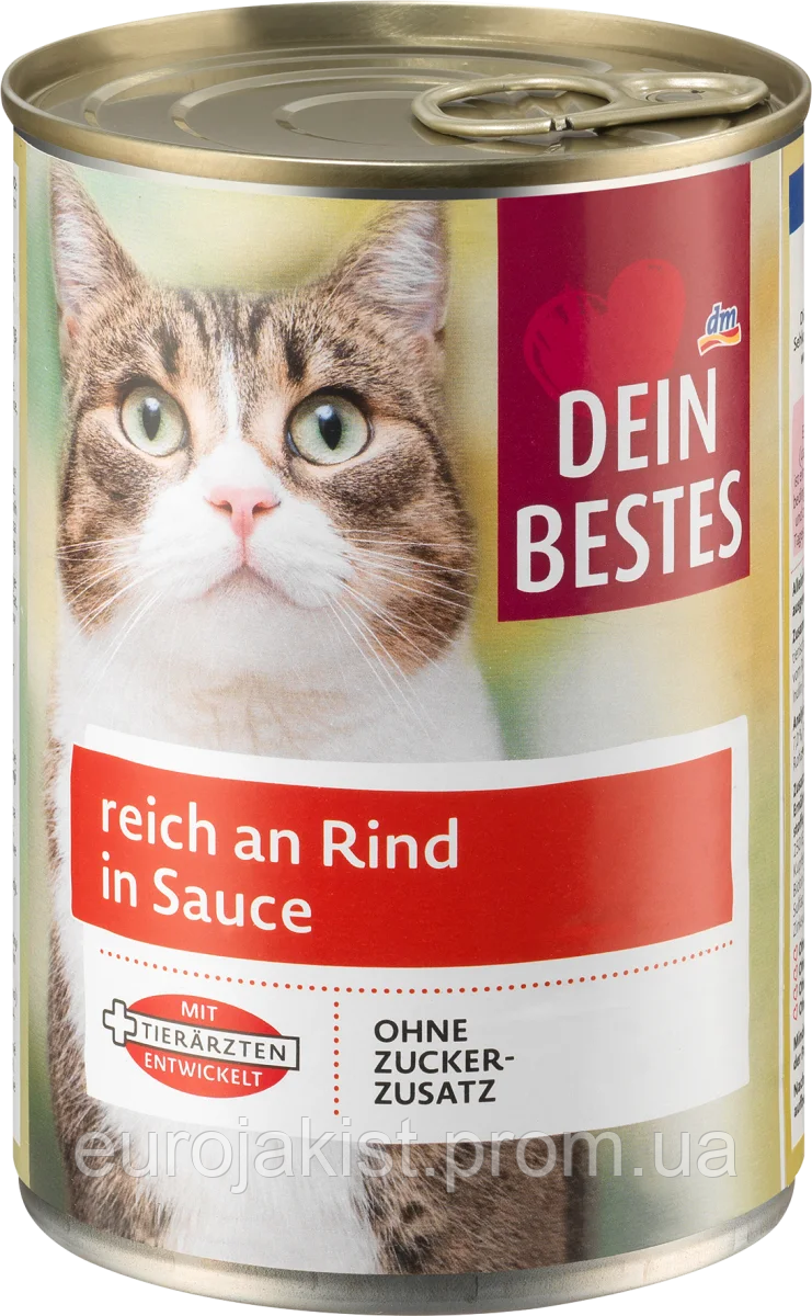 Вологий корм для котів з яловичиною в соусі Dein Bestes Nassfutter Katze, reich an Rind in Sauce, 415 g - фото 1 - id-p2039328358