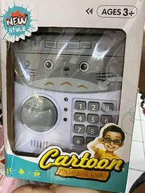 Скарбничка сейф дитяча інтерактивна іграшка Кіт Сірий із кодовим замком Cartoon CAT BF