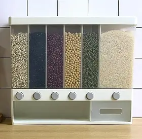 ОРГАЙЗЕР для сипких продуктів Assorted Grain Rice Bucket Диспенсер, з кнопкою дозатором для круп 6 секцій