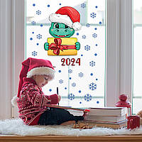 Набор новогодних наклеек Дракоша с подарками (символ 2024 дракон снежинки снег) Набор М 1000х1100мм глянцевая