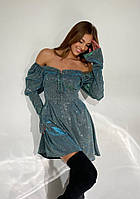 Платье мини женское, короткое, трикотажное с люрексом, коктейльное, вечернее, нарядное, Изумрудное S, M, L, XL