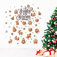 Набор новогодних наклеек Рождественские пряники (человечки домики рукавички) Набор XL 1100х1500мм глянцевая
