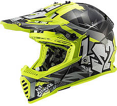 МОТОШОЛОМ ЕНДУРО LS2 MX437 FAST EVO CRUSHER КОЛІР BLACK H-V YELLOW