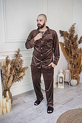 Домашній костюм Піжама чоловіча ВЕЛЮР ПЛЮШ сорочка і штани ТОМІКО ШОКОЛАД