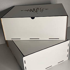 Коробка дерев'яна для корпоративних новорічних подарунків біла з гравіюванням Ялинка, фото 3