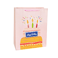 Подарунковий пакет Happy Birthday Торт зі свічками 32x25x11см | Рожевий