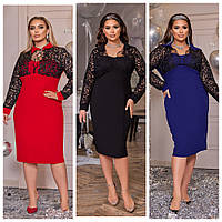 Жіноча приталена сукня з сорочковим коміром батал: 48-50, 52-54, 56-58, 60-62 - чорний, червоний, індиго