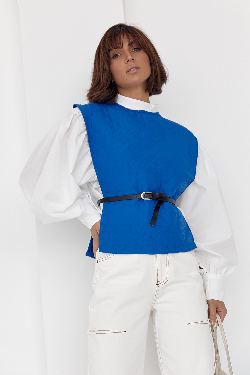 Блуза з об'ємними рукавами з накидкою та поясом ELISA - синій колір, L