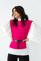 Блуза с объемными рукавами с накидкой и поясом ELISA - фуксия цвет, S