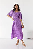 Платье-миди с короткими расклешенными рукавами - фиолетовый цвет, S