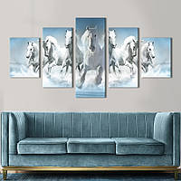 Модульная картина из 5 частей на холсте KIL Art Табун белых лошадей 187x94 см (189-52)