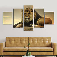 Модульная картина из 5 частей на холсте KIL Art Умиротворенный взгляд льва 187x94 см (145-52)