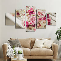 Картина на холсте KIL Art Свадебный букет роз на белой скамейке 112x54 см (1012-52)