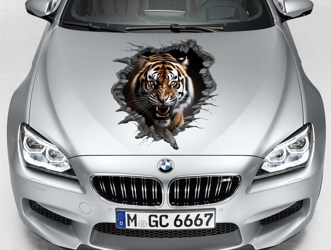 Брутальний стиль: наклейка на авто з тигром, 30*30 см плівка