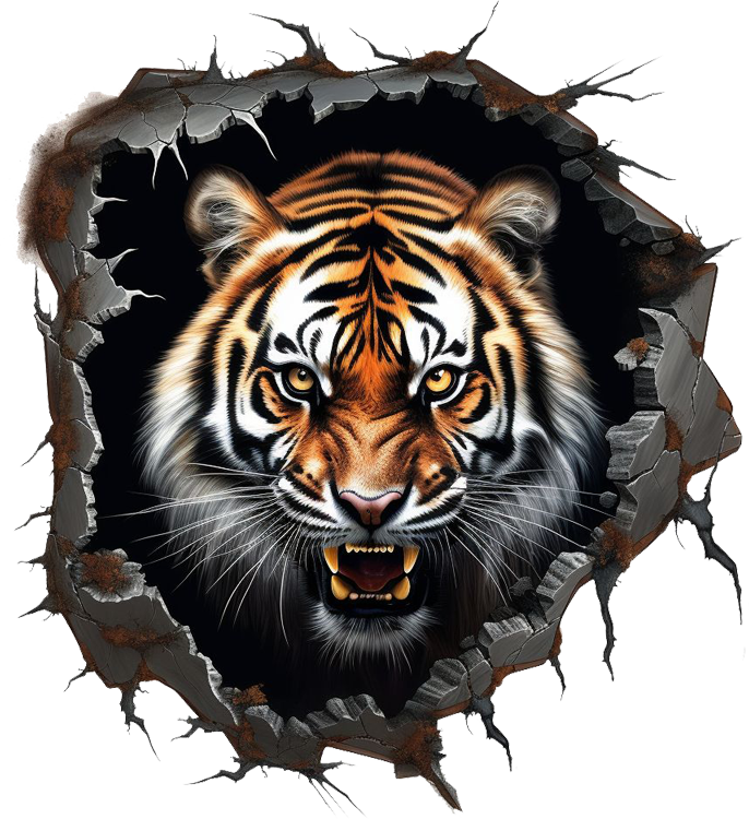 Брутальна наклейка на машину: тигр у 3D-ефекті, 15x15 см. Автомобільна наклейка.
