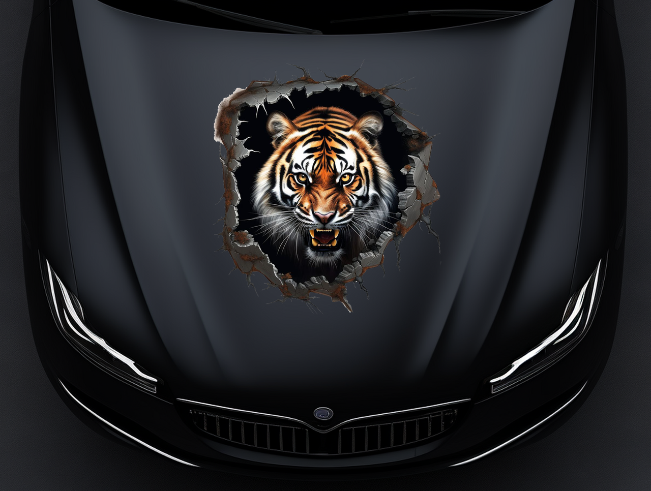 Крута 3D-наклейка на мотоцикл: тигр у розлому металі, 30*30 см