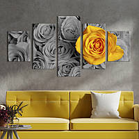 Модульная картина из 5 частей на холсте KIL Art Солнечная жёлтая роза 112x54 см (233-52)