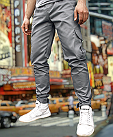 Мужские штаны карго серые Intruder прямые котоновые демисезонные с аж 6 карманами