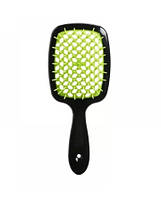 Продувная широкая расческа Janeke для укладки волос и сушки феном Superbrush Plus Hollow Comb черная ручка зелений
