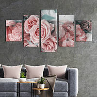 Модульная картина из 5 частей на холсте KIL Art Нежно-розовый букет 112x54 см (254-52)
