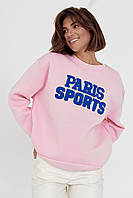 Теплый свитшот на флисе с надписью Paris Sports - розовый цвет, M